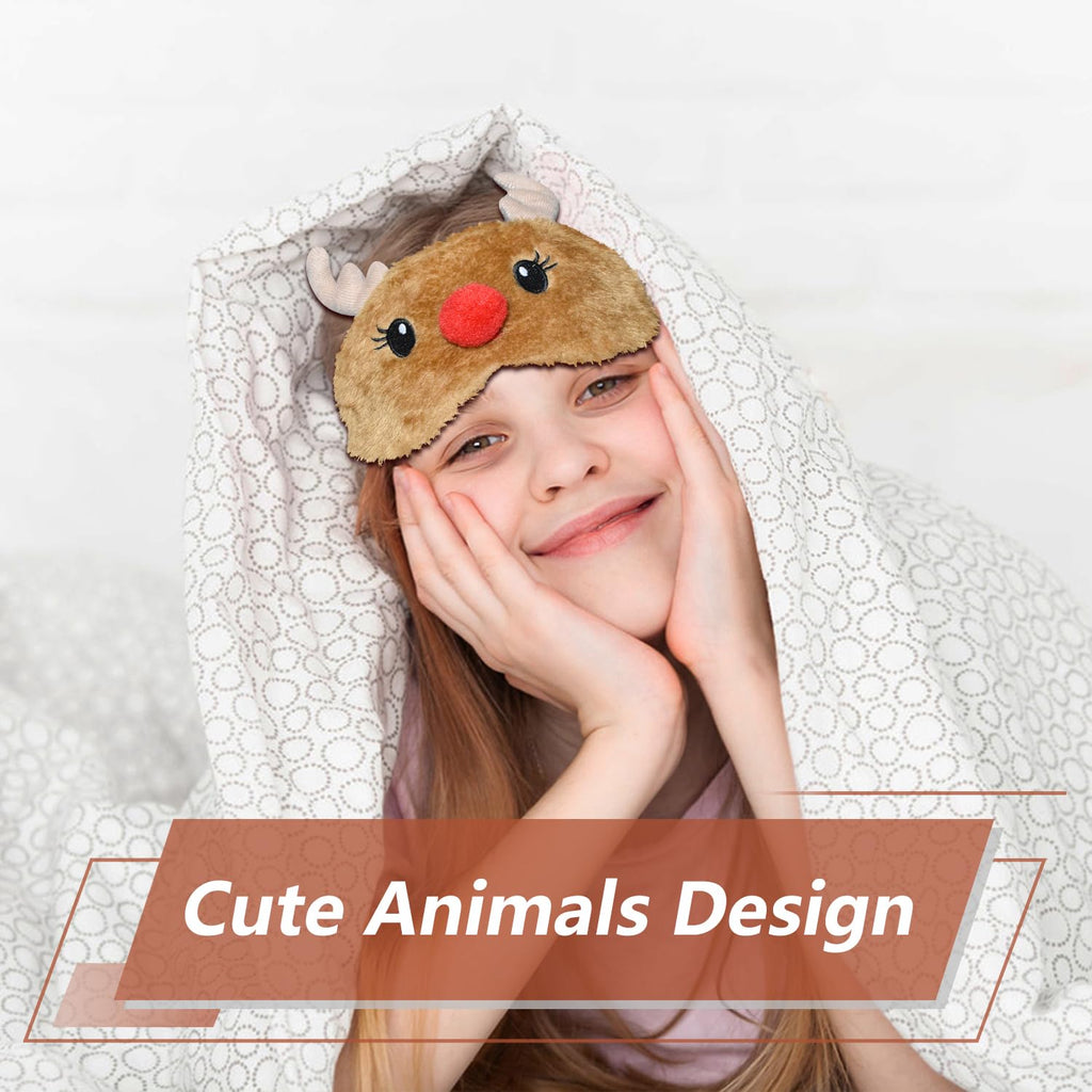FUNAUPGO Christmas Reindeer Sleeping Mask Eye Mask Cute Animal Rudolph Sleep Mask Soft Plush Blindfold Funny Eye Cover Eyeshade