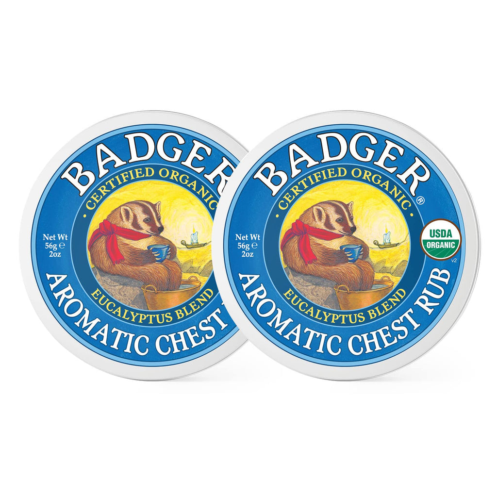 Badger Aromatic Chest Rub, 100% Organic Vaporub w/Eucalyptus & Lavender Essential Oils to Clear & Soothe, All-Natural Chest Cong