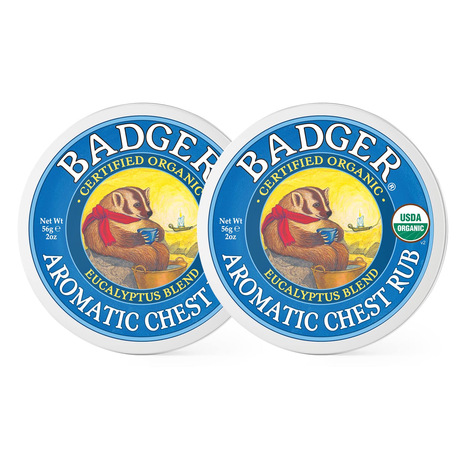 Badger Aromatic Chest Rub, 100% Organic Vaporub w/Eucalyptus & Lavender Essential Oils to Clear & Soothe, All-Natural Chest Cong