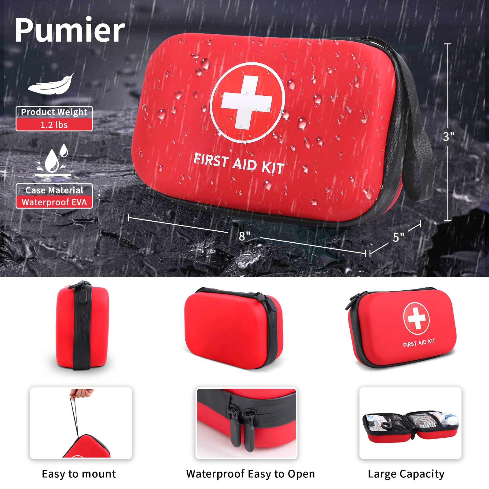 First-Aid-Kit-for-Car-Home-Travel-Camping-Businesses, 263pcs Compact Waterproof Hard Case, Public Emergency Medical Kits - Perfe