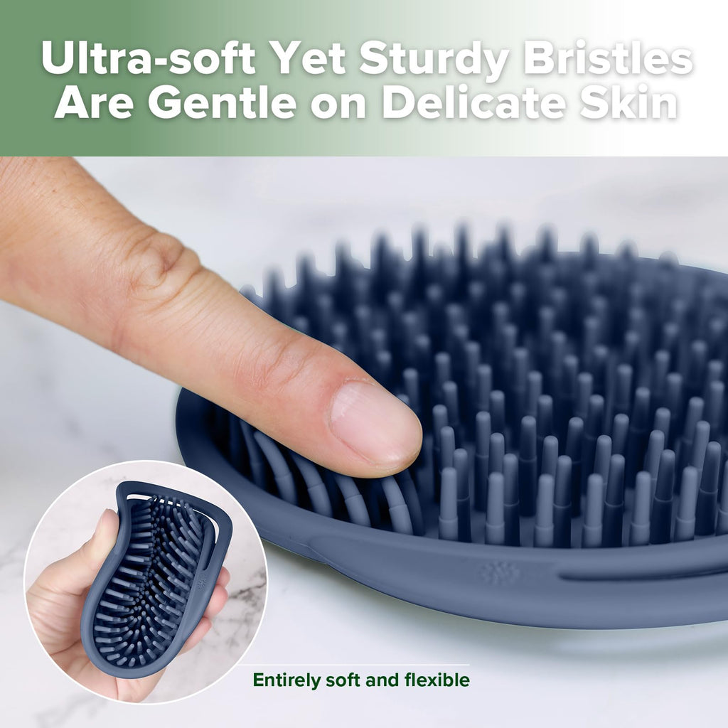 Haakaa Silicone Shampoo Brush - Cradle Cap Brush Comb - Baby Hair Scrubber - Scalp Massager for Newborns & Toddlers - 1pk-Steel