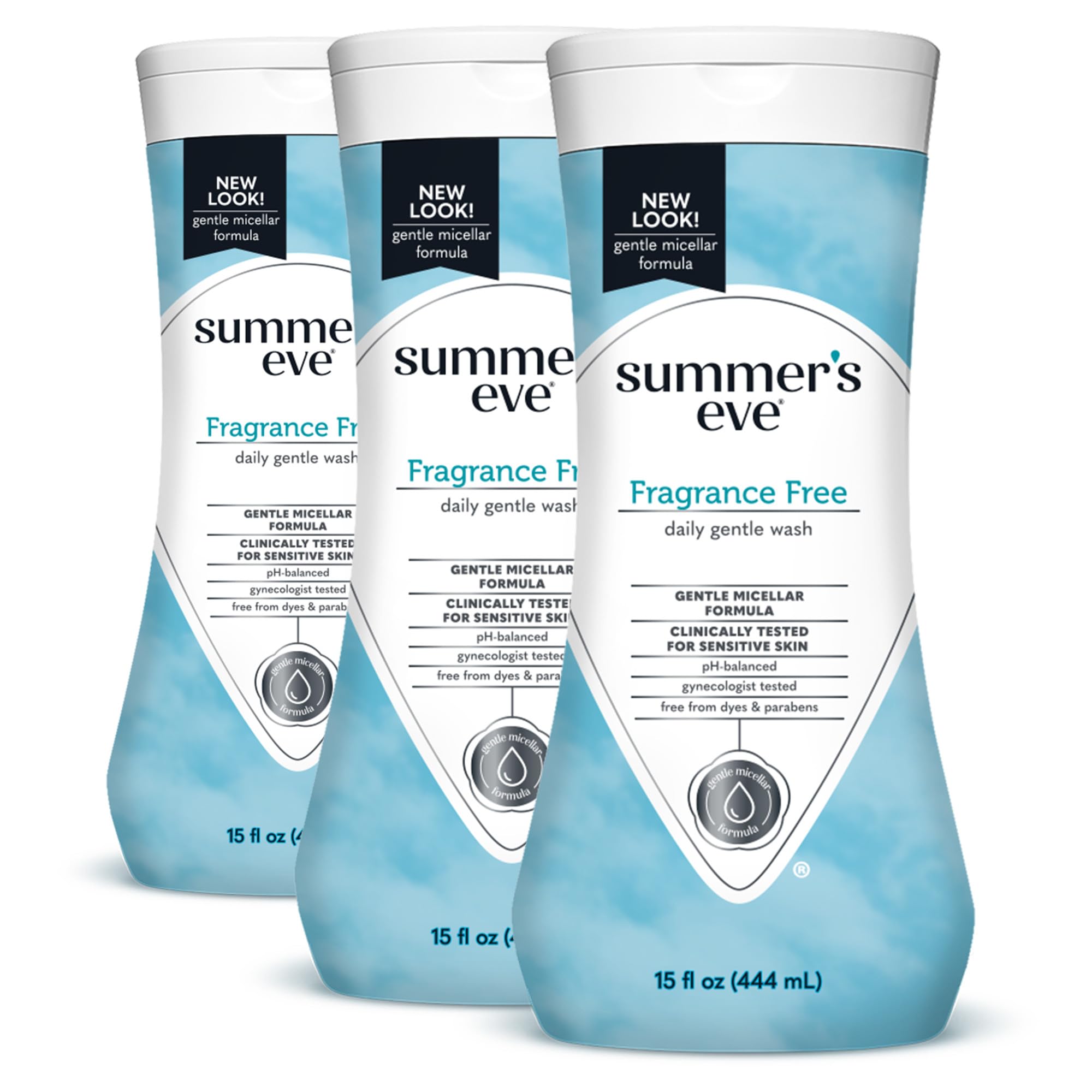 Summer's Eve Fragrance Free Gentle Daily All Over Feminine Body Wash, Removes Odor, Feminine Wash pH Balanced, 15 fl oz, 3 Pack