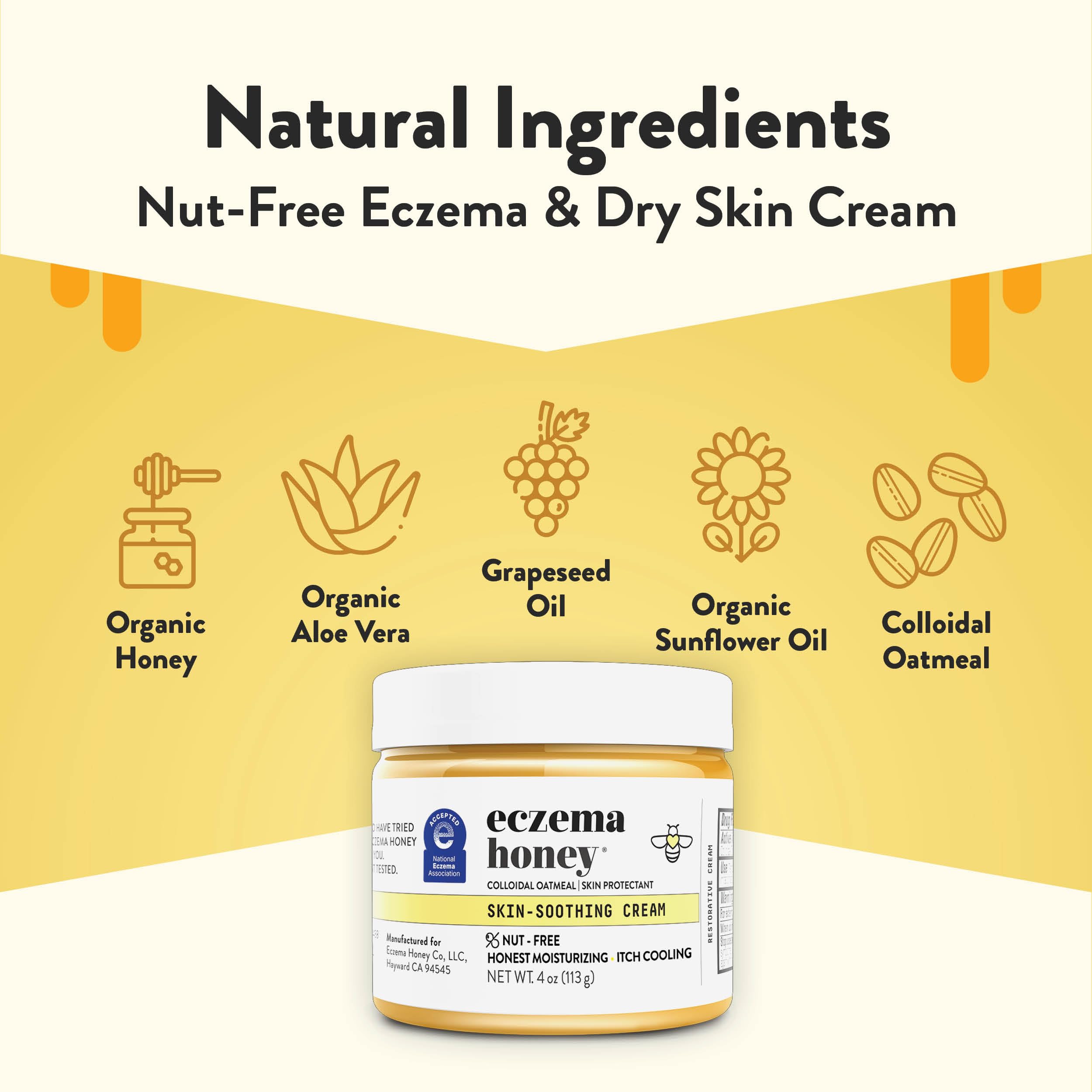 ECZEMA HONEY Nut-Free Original Skin-Soothing Cream - Honey Lotion For Dry & Sensitive Skin - Natural Eczema Cream for Adults & K