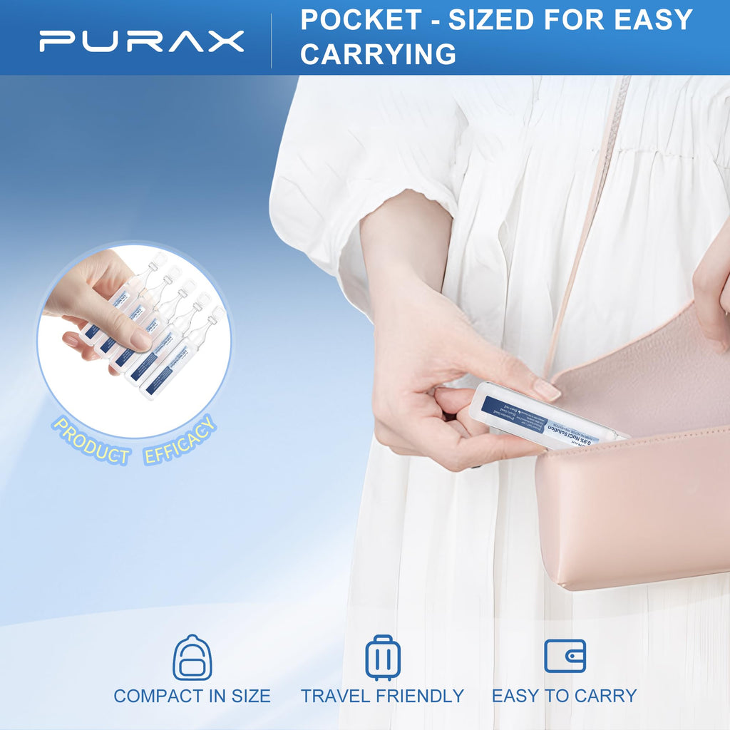 PURAX Saline Solution 0.9%,Nasal Cleanse for Babies, Kids and Adults, Isotonic Saline Solution for Eye Care, Wound Cleansing - 5