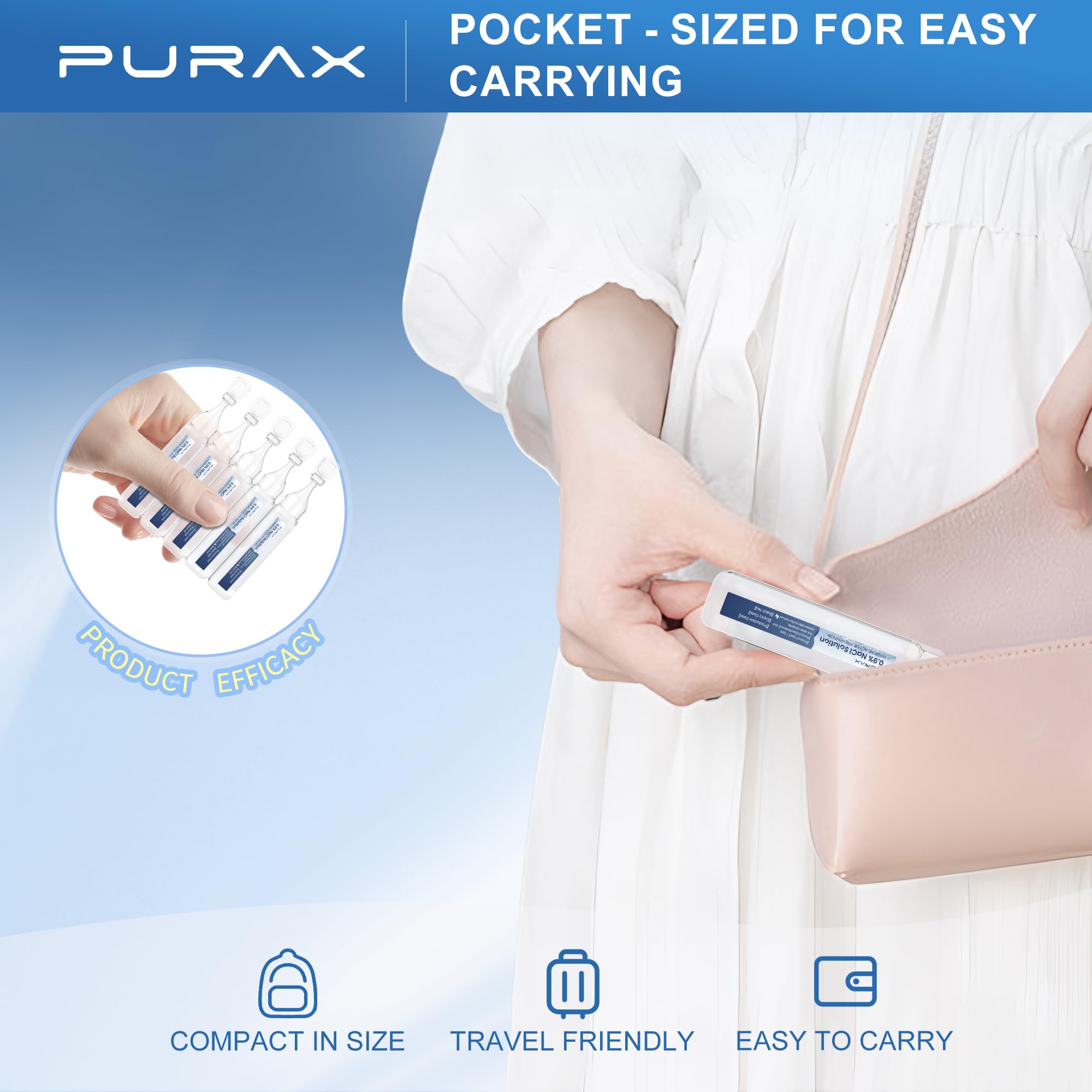 PURAX Saline Solution 0.9%,Nasal Cleanse for Babies, Kids and Adults, Isotonic Saline Solution for Eye Care, Wound Cleansing - 5