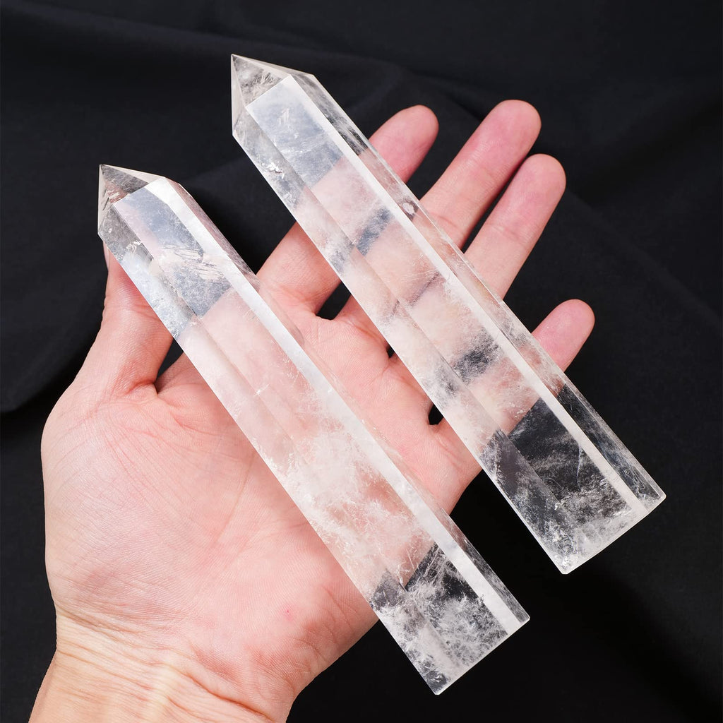 Apengshi Large Clear Quartz Natural Healing Crystal Tower 5.9-6.3 6 Faceted Single Point Chakra Crystal Wand Energy Meditation S