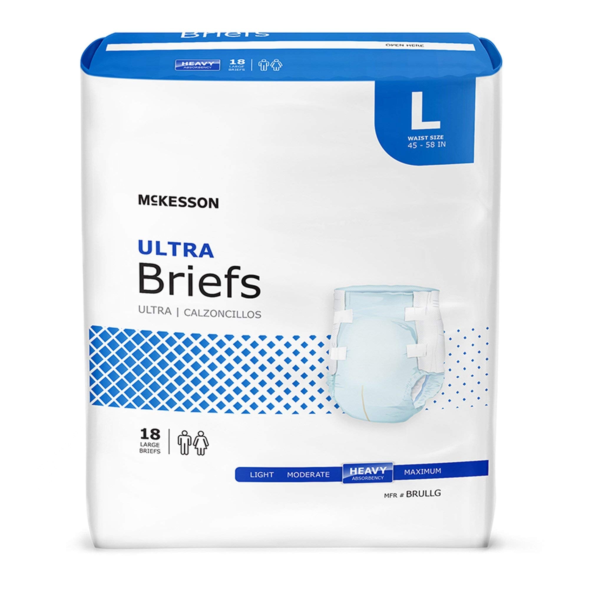 McKesson Ultra Briefs, [72 Count], Size L, 45-58 in. Incontinence Adult Diapers, Heavy Absorbency, Unisex, Disposable, Elastic L