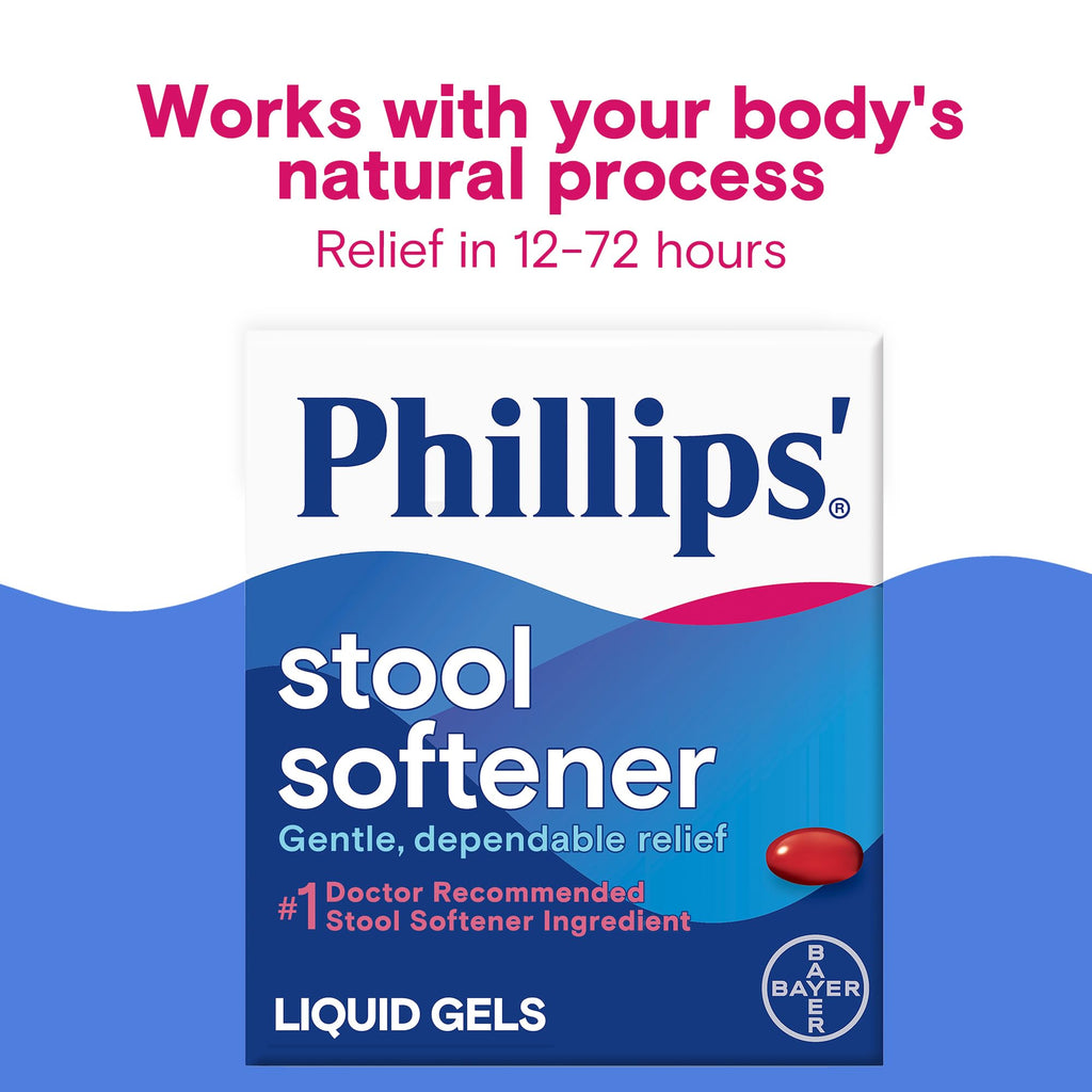 Phillips Stool Softener Liquid Gels, Gentle, Dependable Relief with Docusate Sodium, Cramp and Stimulant Free, Easy to Swallow F
