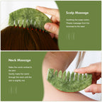airogym 2pcs Natural Jade Massage Comb, Guasha Scraping Scalp Comb, Multi-Functional Handheld Scalp Massage Tools for Head Carin