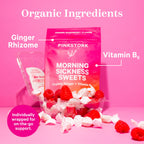 Pink Stork Morning Sickness Sweets, Organic Raspberry Ginger Candy with Vitamin B6 for Morning Sickness, Motion Sickness, Prenat