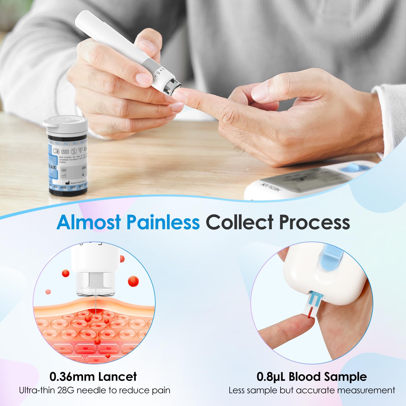 Medilax Blood Ketone and Sugar Strips, Only for Medilax Keto Test and Glucose Meter, 60 Count Diabetic Strips, 60 Count Blood Ke
