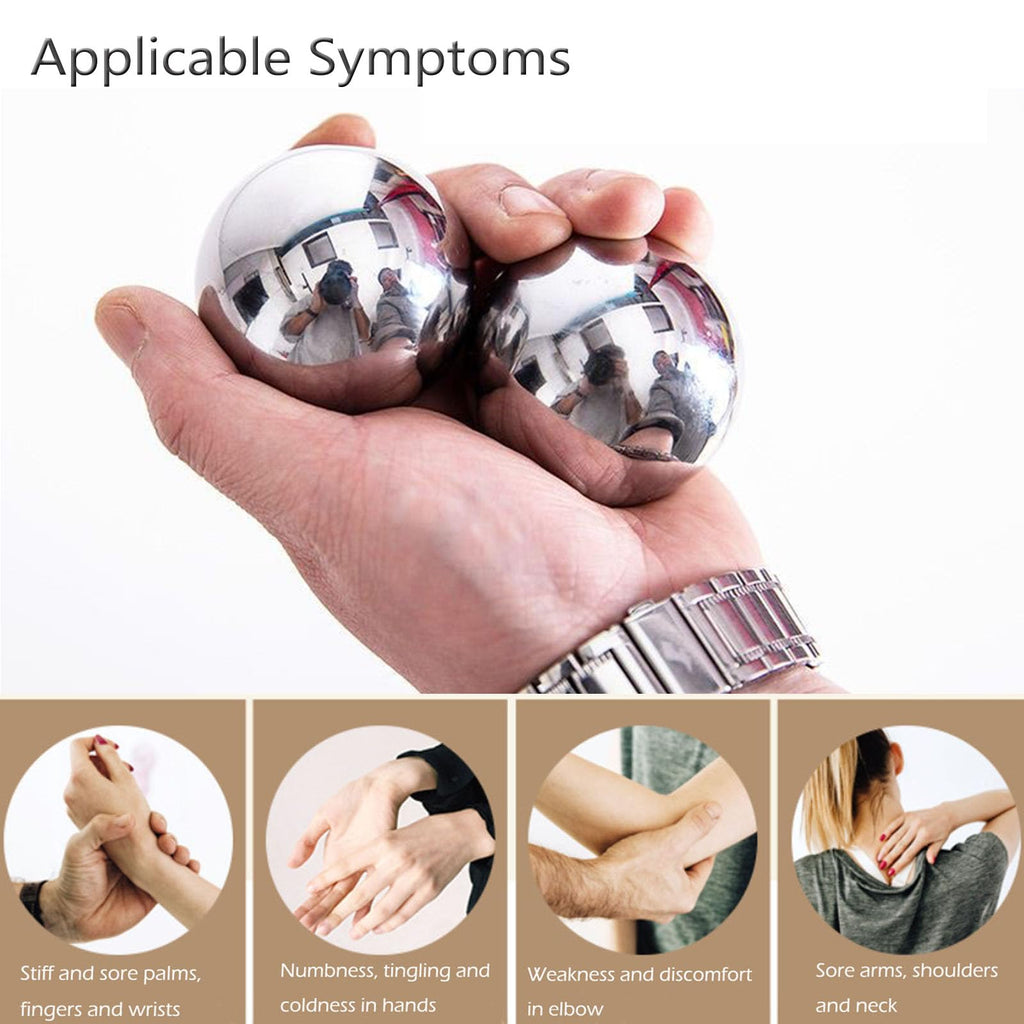 Tianigo Stainless Steel Baoding Balls Set, 2 Inches Chinese Health Balls, Metal Stress Relief Hand Massage Balls No Chime for Ha