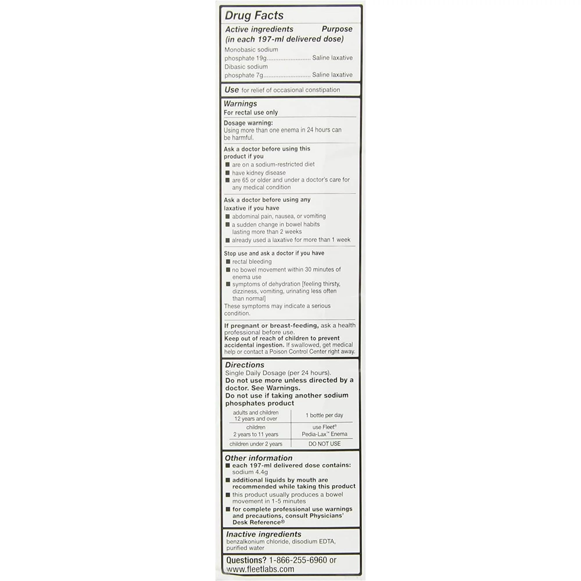 Fleet Laxative Saline Enema for Constipation | 4.5 fl oz | Pack of 6