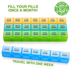 Sukuos Monthly Pill Organizer 28 Day Easy to Open, Large Moisture-Resistant Pill Box Cases with Dust-Proof Box and Clear Lid for