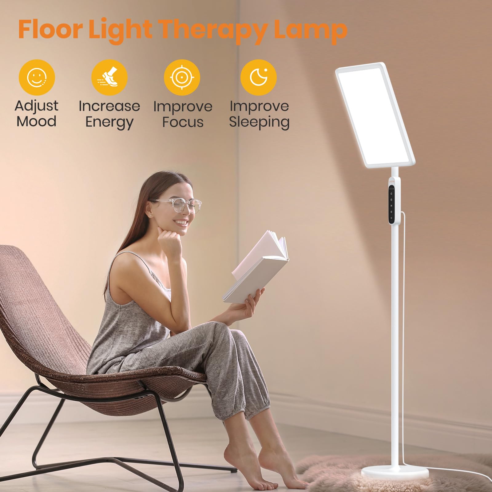 LASTAR Light Therapy Lamp for Living Room, 12000LUX Full Spectrum, Remote Control/4 Color Temperature/5 Brightness/4 Timer/3 Hei
