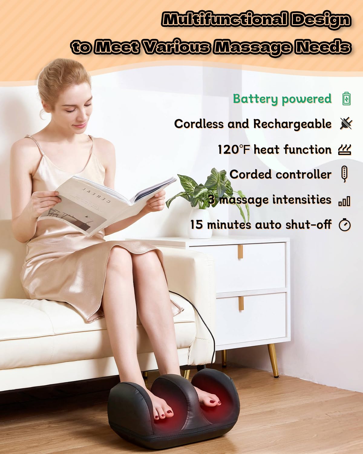 LINGTENG Foot Massager, Shiatsu Foot Massager with Heat, Rechargeable Calf Massager, Massage Calf, Deep Kneading Massage for Hom