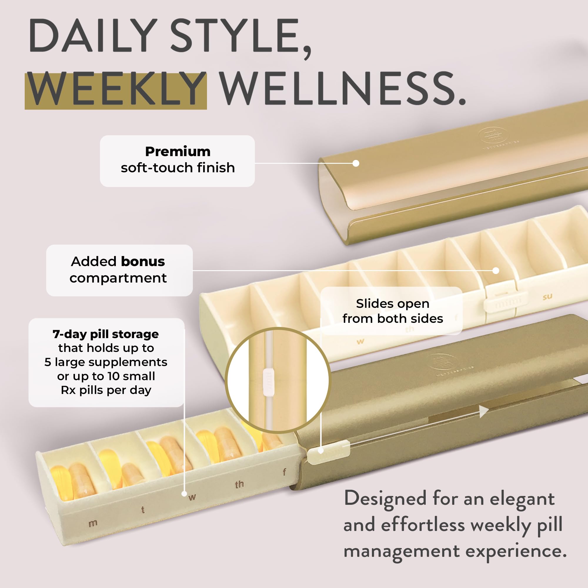 Mimi Medcessories - Pretty Pill Box Set - Stylish, Compact Daily Pill Organizer, Medication Pill Case, Pill Container for Vitami