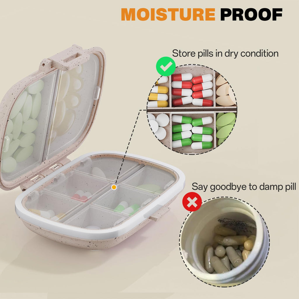 MEACOLIA 3 Pack 8 Compartments Travel Pill Organizer, Daily Pill Case Small Pill Box for Pocket Purse, Portable Pill Container M