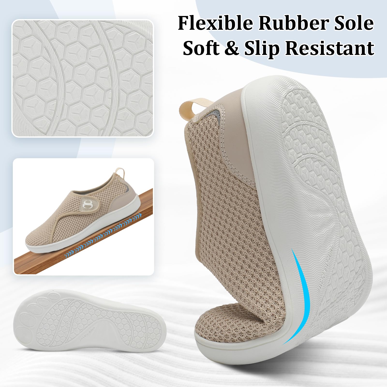 Comfortable Brown Womens Shoes Wide Toe Box Diabetic Shoes Adjustable Neuropathy Bunion Arthritis Shoe Casual Non Slip Knitted F