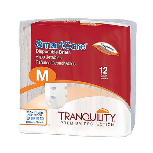 Tranquility SmartCore Adult Disposable Briefs, Adult Medium, Incontinence Control with Breathable Kufguard Technology, Fastening
