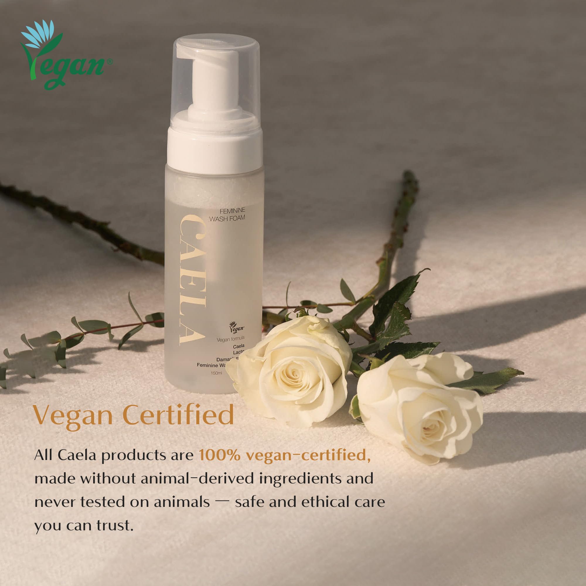 CAELA Feminine Wash Gel pH Balanced with Lactobacillus, Vegan Intimate Care, Damask Rose for Sensitive Skin, Korean Beauty, 6.76