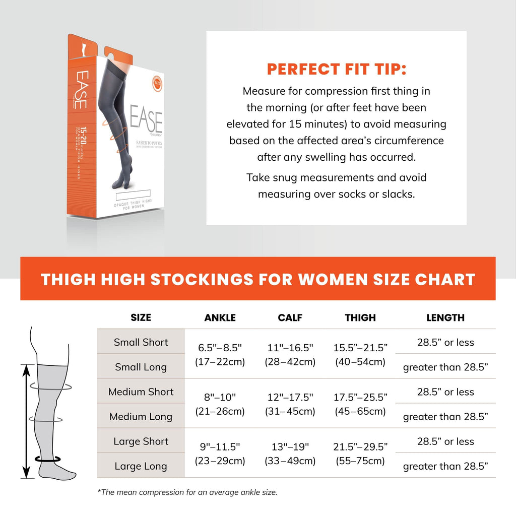 Ease Opaque Womens Support Thigh High Stockings - 15-20mmHg Mild Compression Nylons (Bronze, Medium Short)