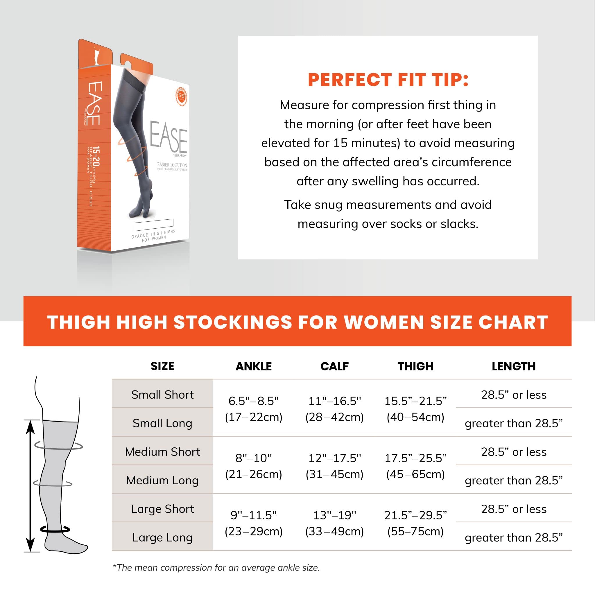 Ease Opaque Womens Support Thigh High Stockings - 15-20mmHg Mild Compression Nylons (Bronze, Medium Short)