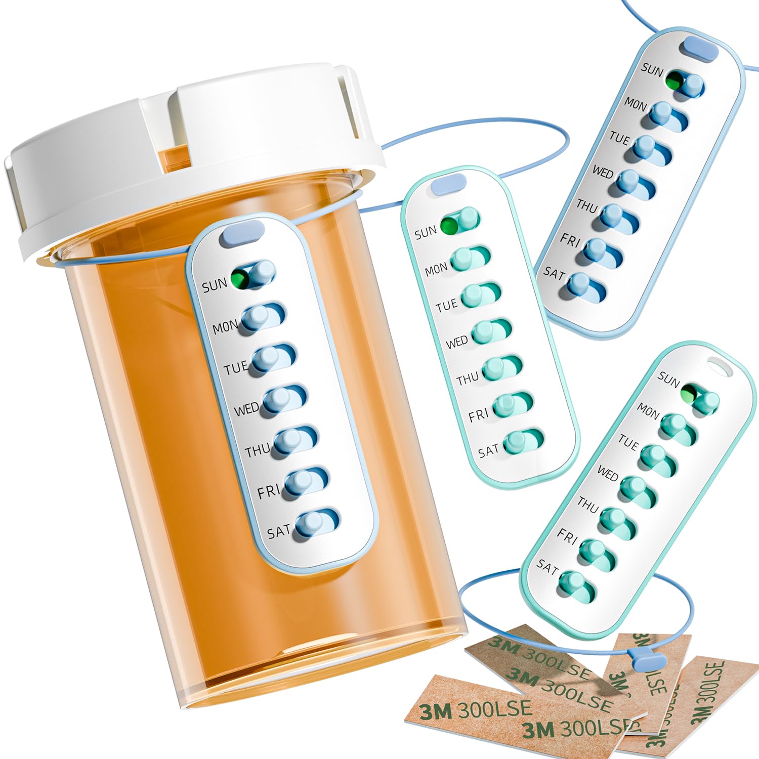 Odaro 4 Pack Pill Reminder, Lanyad or Sticker Pill Tracker, Work with Most Pill Bottles, Reusable Medication Tracker Replacement