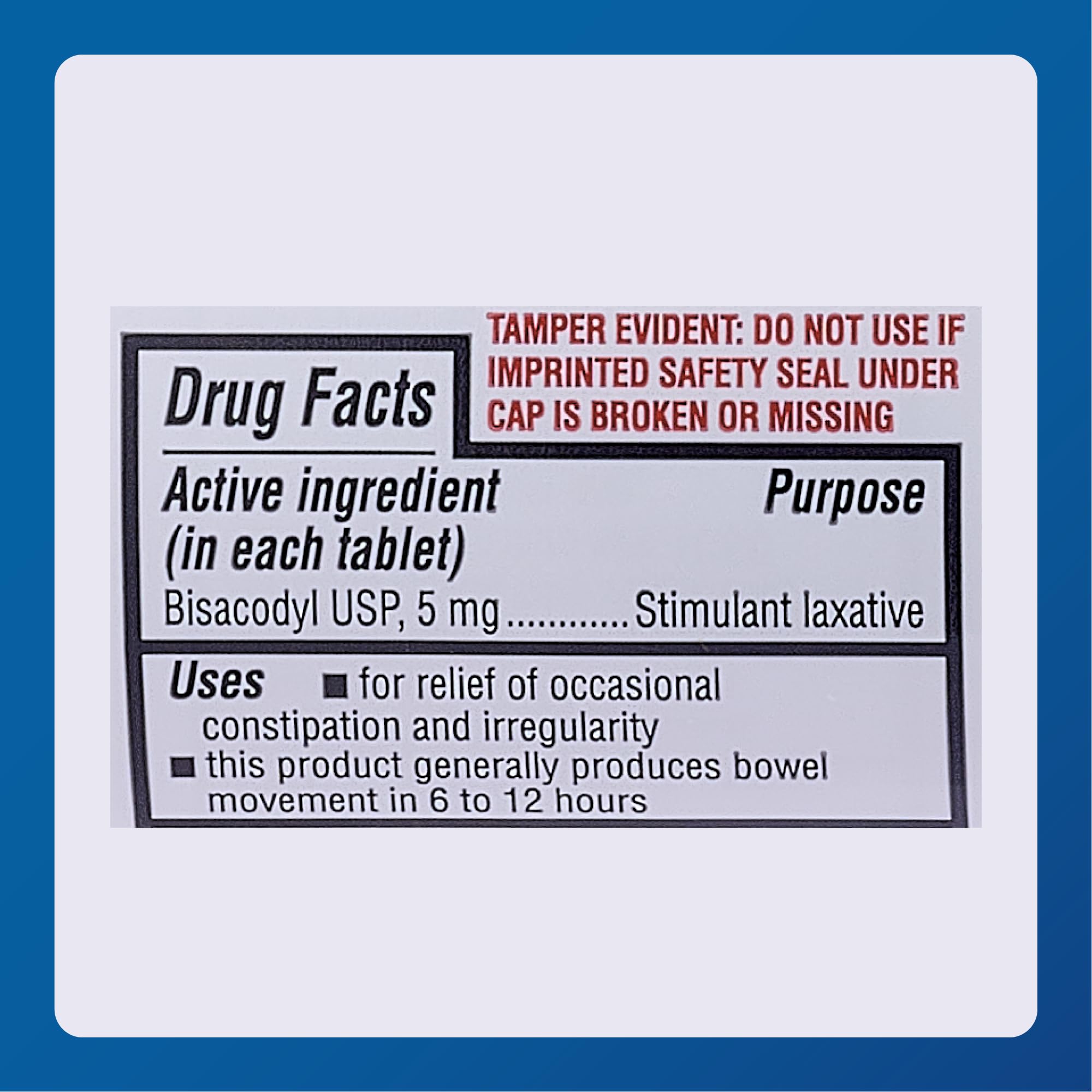 Major Pharmaceuticals Bisacodyl Stimulant Laxative, 5mg Enteric Coated, 100 Tablets
