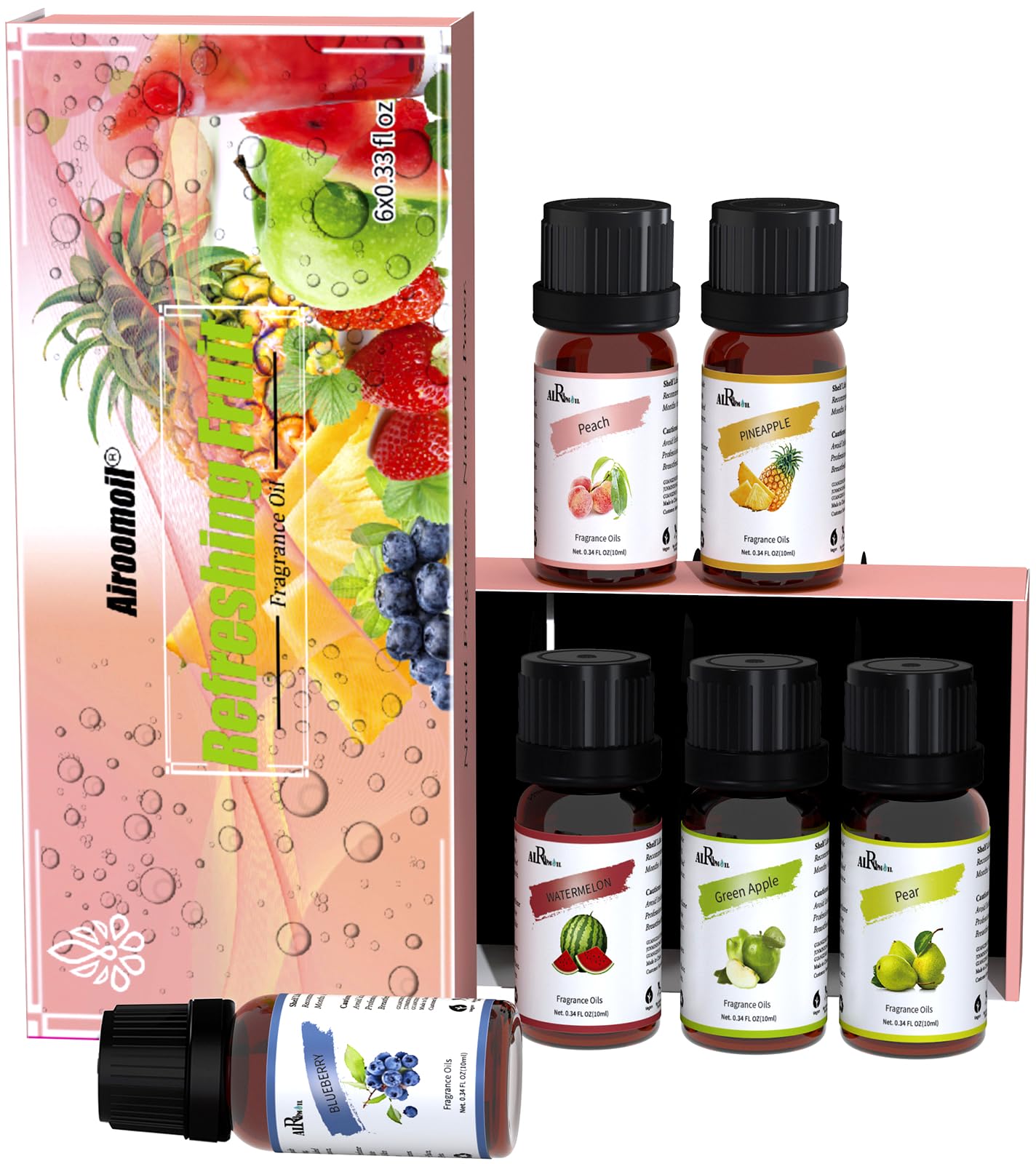 Refreshing Fruit Fragrance Oil Set - Essential Blends for Diffusers, Candle & Soap Making - Includes Peach, Pear, Pineapple, Gre
