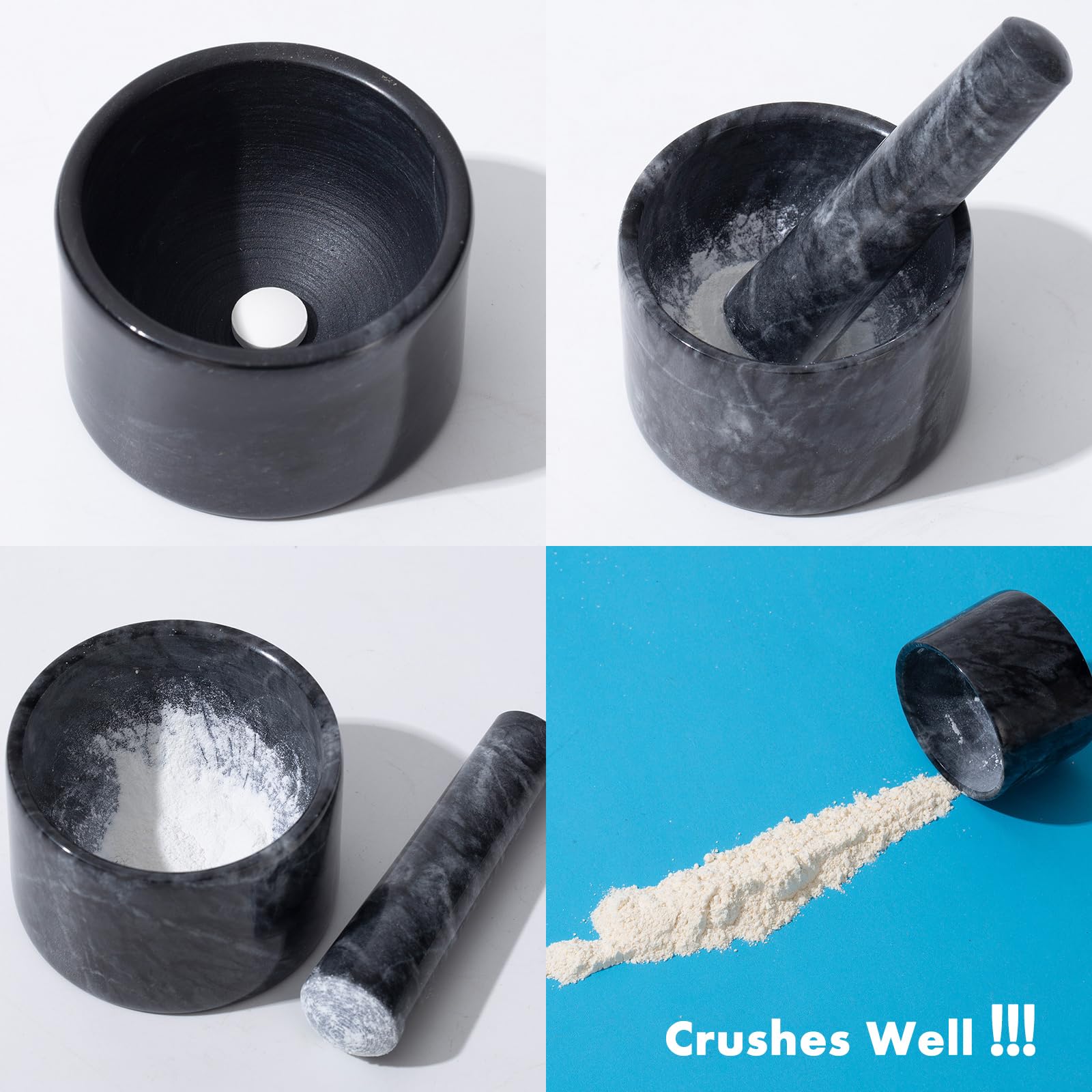 Fasolahome Pill Crusher, Mini Marble and Pestle Set, Pill Crusher Grinder Fine Powder, Arthritic Hands Pill Grinder