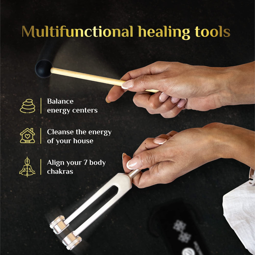 Tuning Forks for Healing Set (128Hz, 256Hz, 512Hz) - Essential Yoga and Meditation Accessories & Sound Therapy Devices