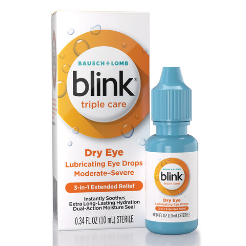 Blink Eye Drops for Dry Eyes, Triple Care Lubricant Eye Drops, Instantly Soothing, Moisturizing & Extra Long-Lasting Hydrating E