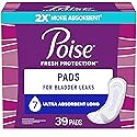 Poise Incontinence Pads & Postpartum Incontinence Pads, 7 Drop Ultra Absorbency, Long Length, 39 Count, Packaging May Vary