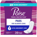 Poise Incontinence Pads & Postpartum Incontinence Pads, 7 Drop Ultra Absorbency, Long Length, 39 Count, Packaging May Vary