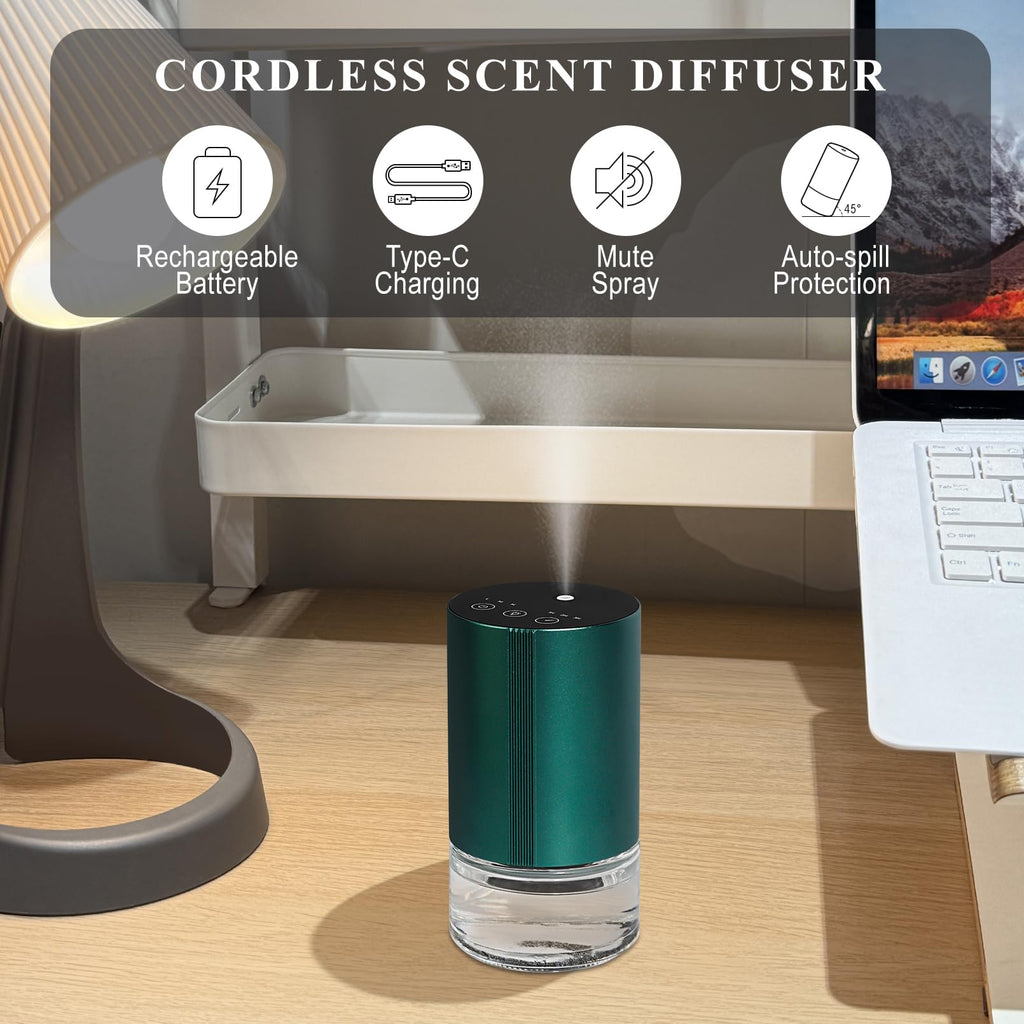 Aeeteek Essential Oil Diffuser, Waterless Scent Diffusers for Home Large Room, Rechargeable Atomizing Humidifier with 7-Color Ni