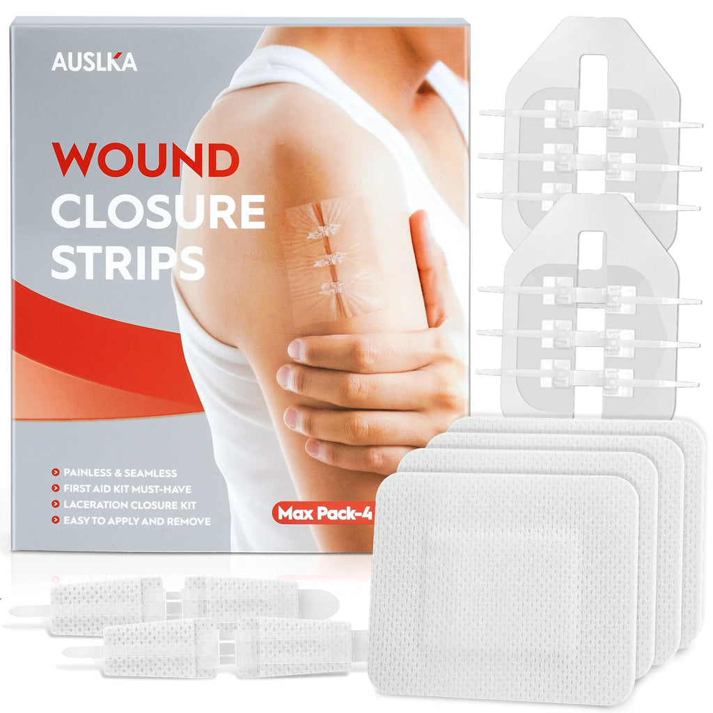 AUSLKA Laceration Closure Kit - 4pk - 2 Types Emergency Wound Closure Strips - Repair Wounds Without Stitches - Butterfly Bandag