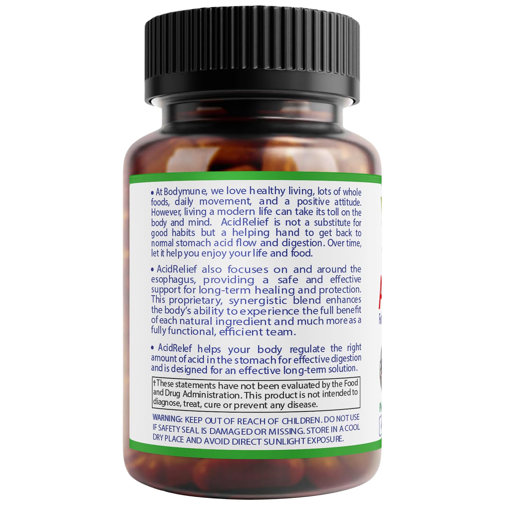 Bodymune AcidRelief Acid Reducer Acid Indigestion Relief Supplement for Occasional Acid Reflux & Antacid, USA-Made USDA Organic