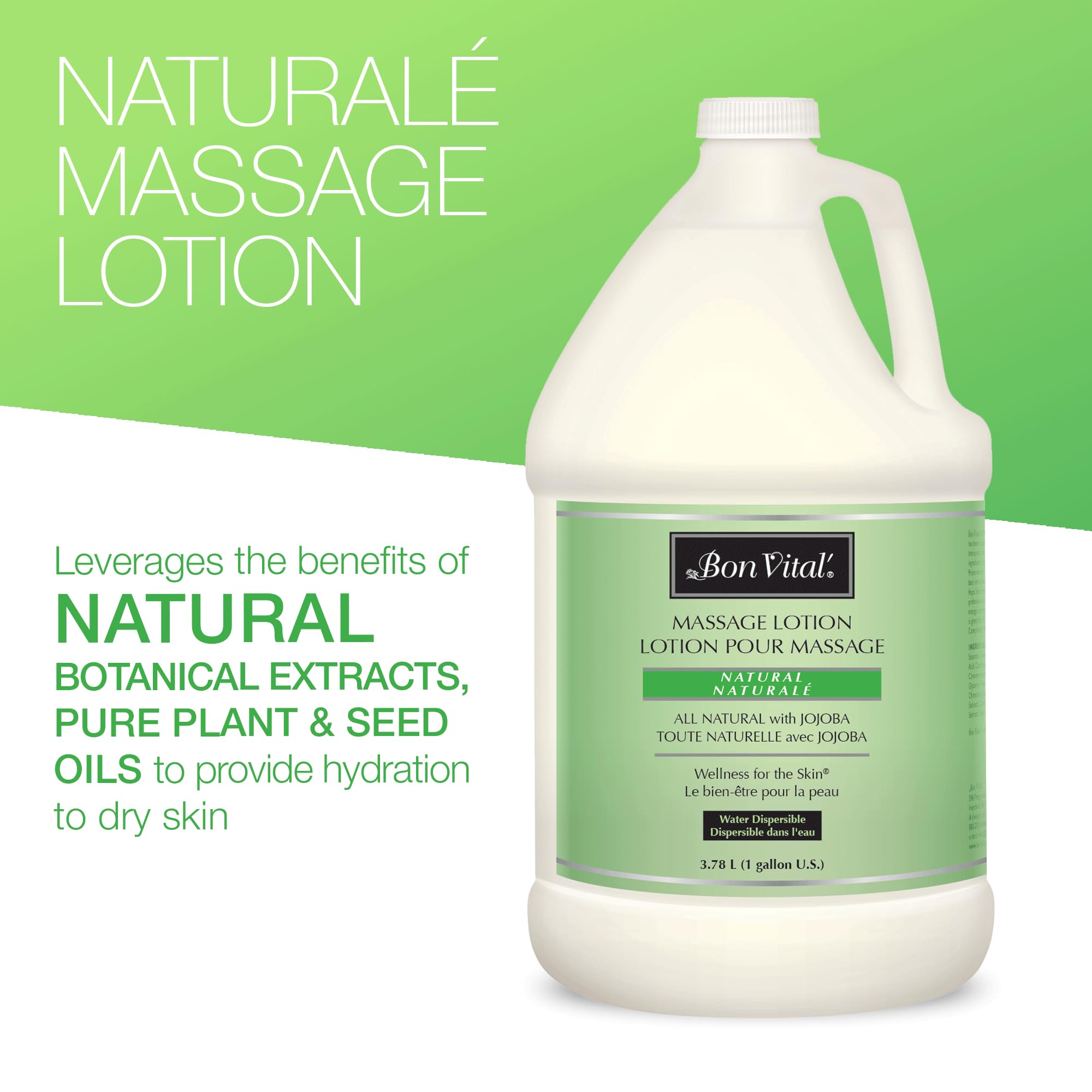 Bon Vital Naturale Massage Lotion with Natural Ingredients for Earth-Friendly Massage, All Natural Moisturizer, Relieves Muscle