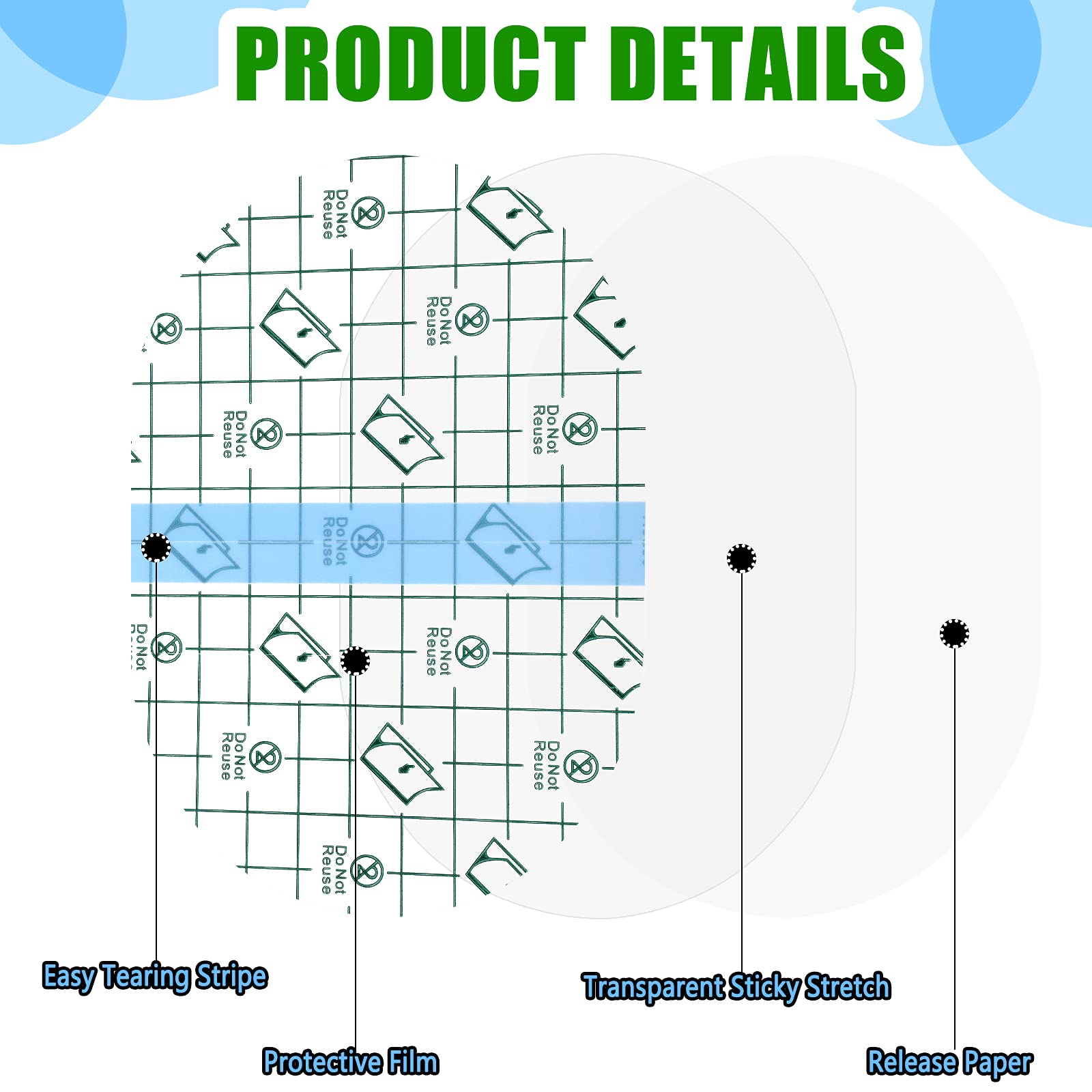 Nuanchu 50 Pcs Transparent Waterproof Bandage Adhesive Transparent Dressings Waterproof Film Dressing Clear Dressing Tape Stretc