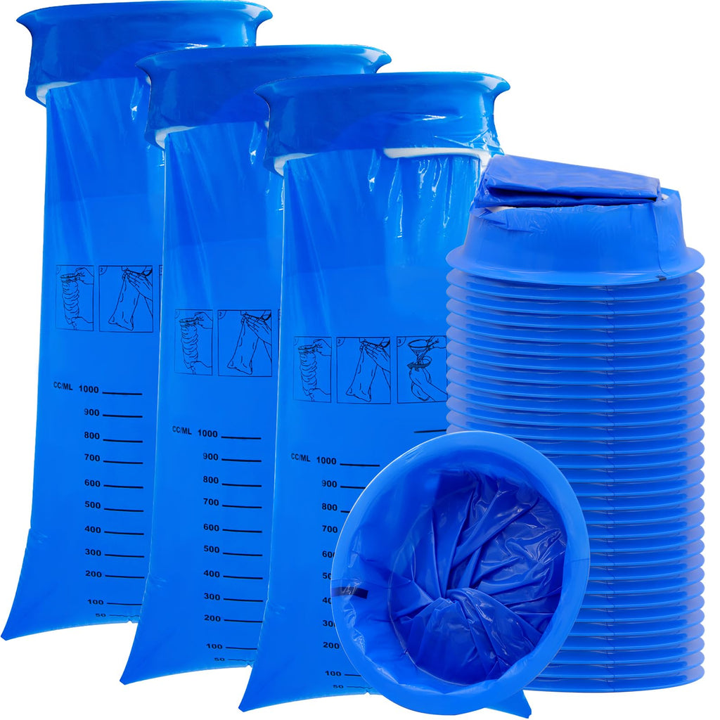 EUKESTON 30 Pack Blue Emesis Vomit Bags for Morning Sickness, 1000 ml Portable Nausea Bag for Pregnant Women, Leak Proof Puke Th