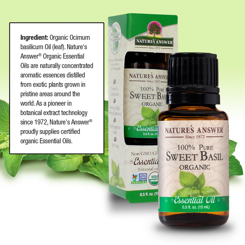Natures Answer 100% Pure Organic Essential Oil, 0.5-Ounce, Sweet Basil