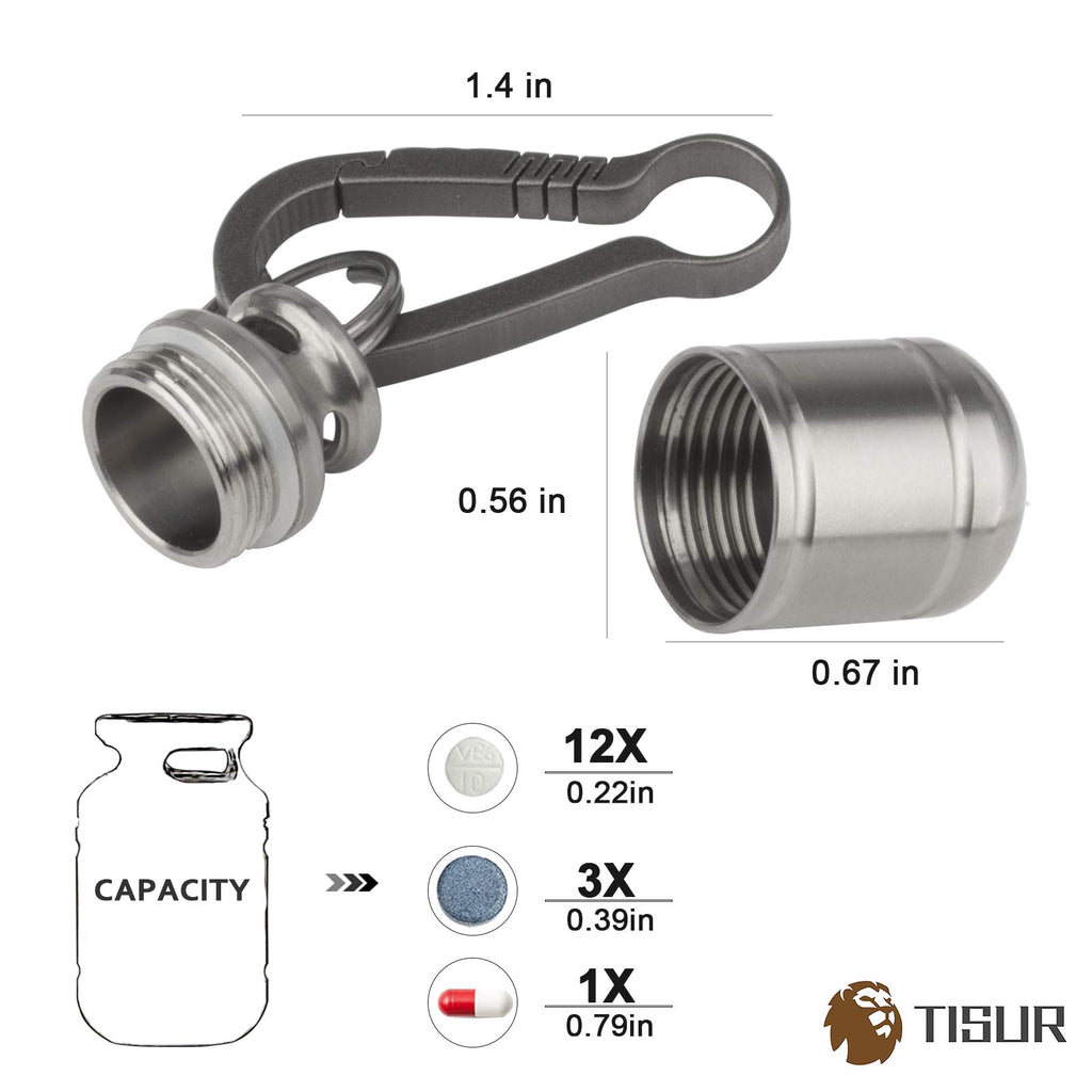 TISUR Portable Pill Cases, Metal Titanium Pill Holder Pocket Pill Box Keychain Waterproof Pill Bottle Medicine Organizer Case Co