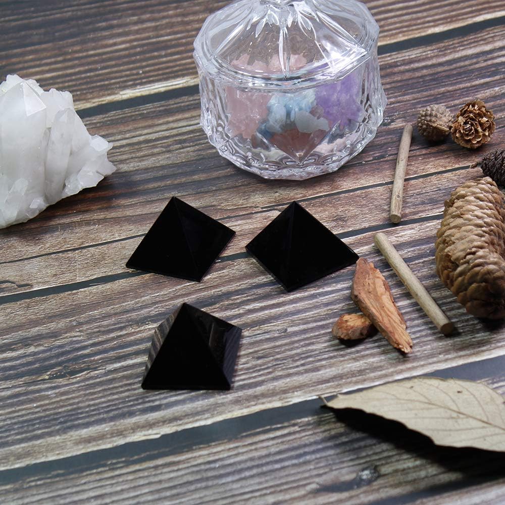 Runyangshi Natural Black Obsidian Crystal Pyramid Energy Generator | 2.0x2.0in (5x5cm) Healing Crystal Pyramid for Protection &