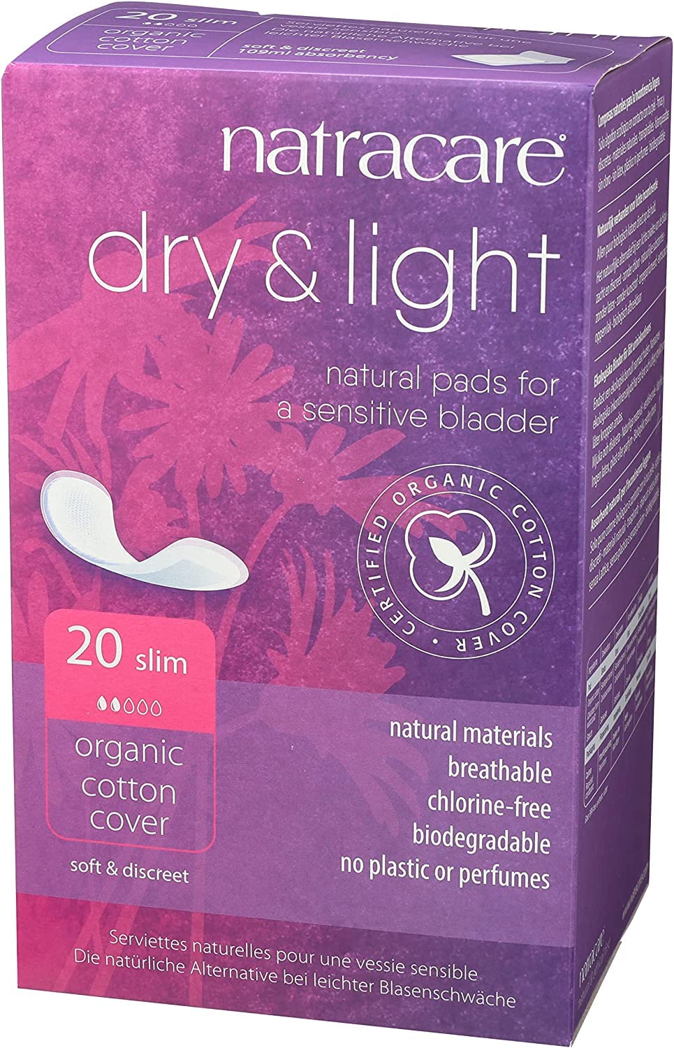 Natracare Dry and Light Incontinence Pads 6 Packs of 20 (120 Pads Total)