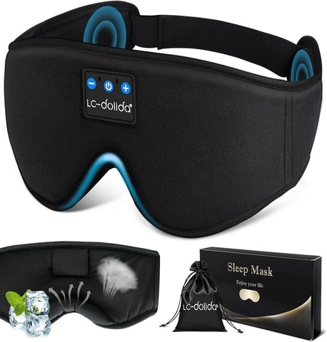 LC-dolida Sleep Mask with Bluetooth Headphones, Sleep Headphones Bluetooth Sleep Mask Eye Mask Pressure Relief Night Sleeping He