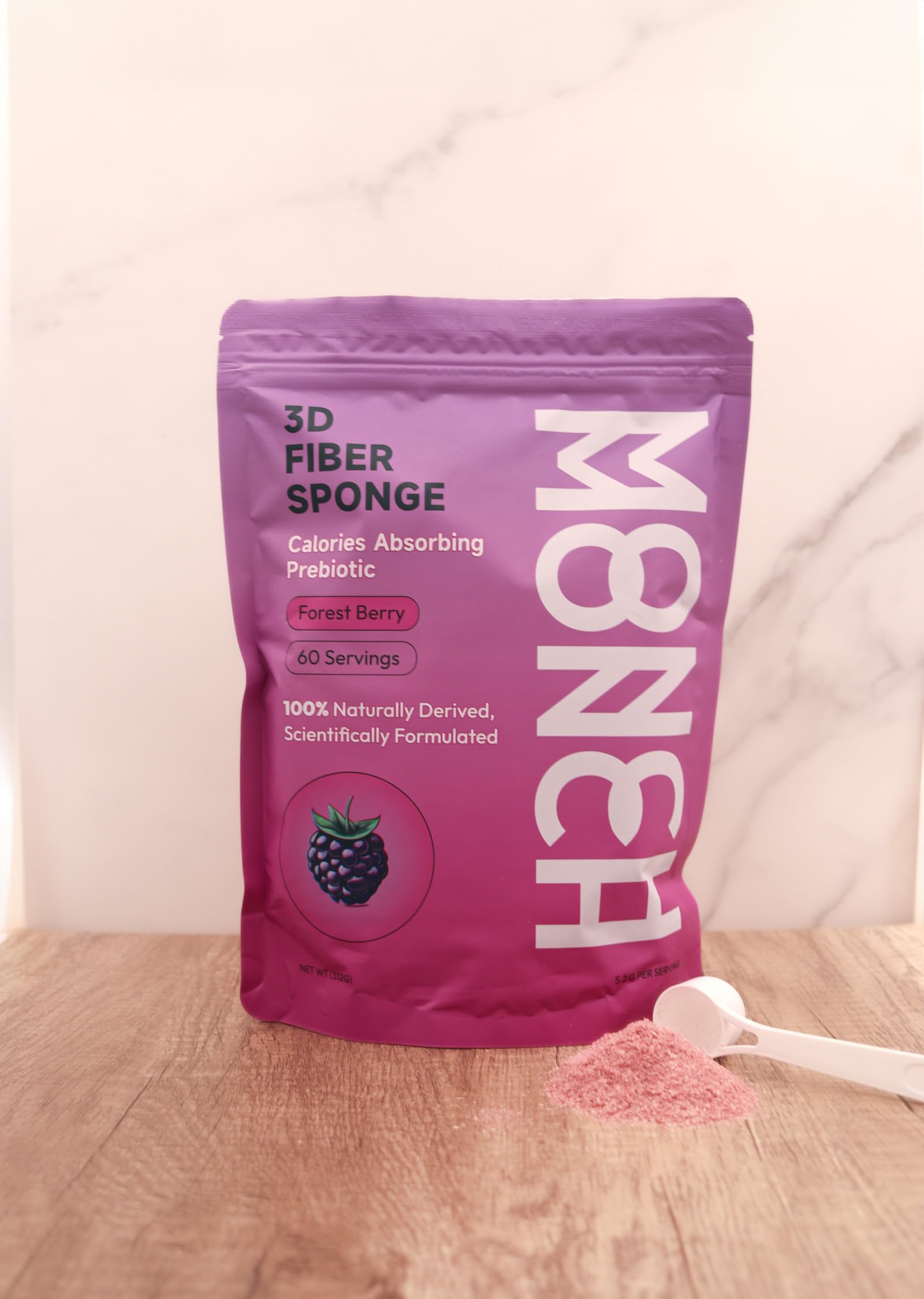 Monch Monch 3D Fiber Sponge Forest Berry with Natural BlackBerry Flavoring - 28 or 60 Servings (One Month Supply, Forest Berry)