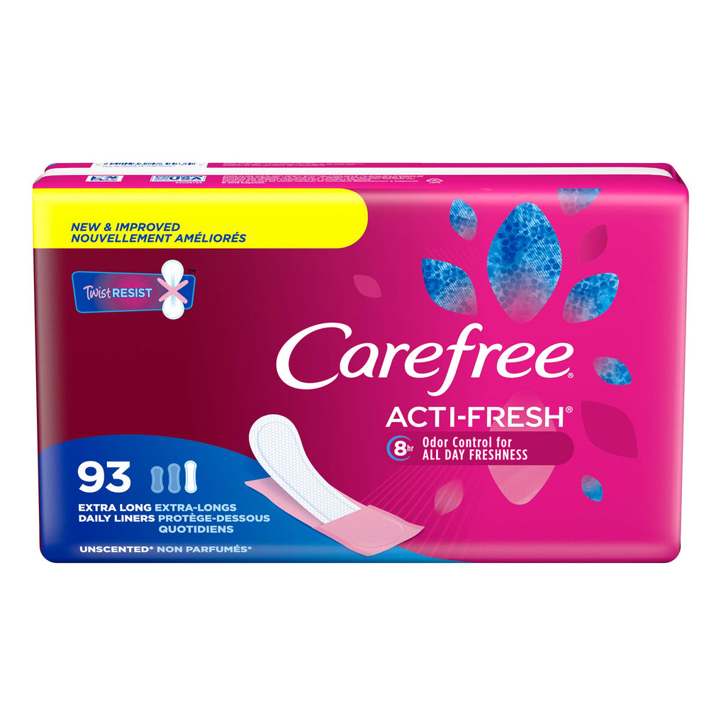 Carefree Acti-Fresh Body Shape Pantiliners Extra Long Unscented - 93 Count, Packaging may vary