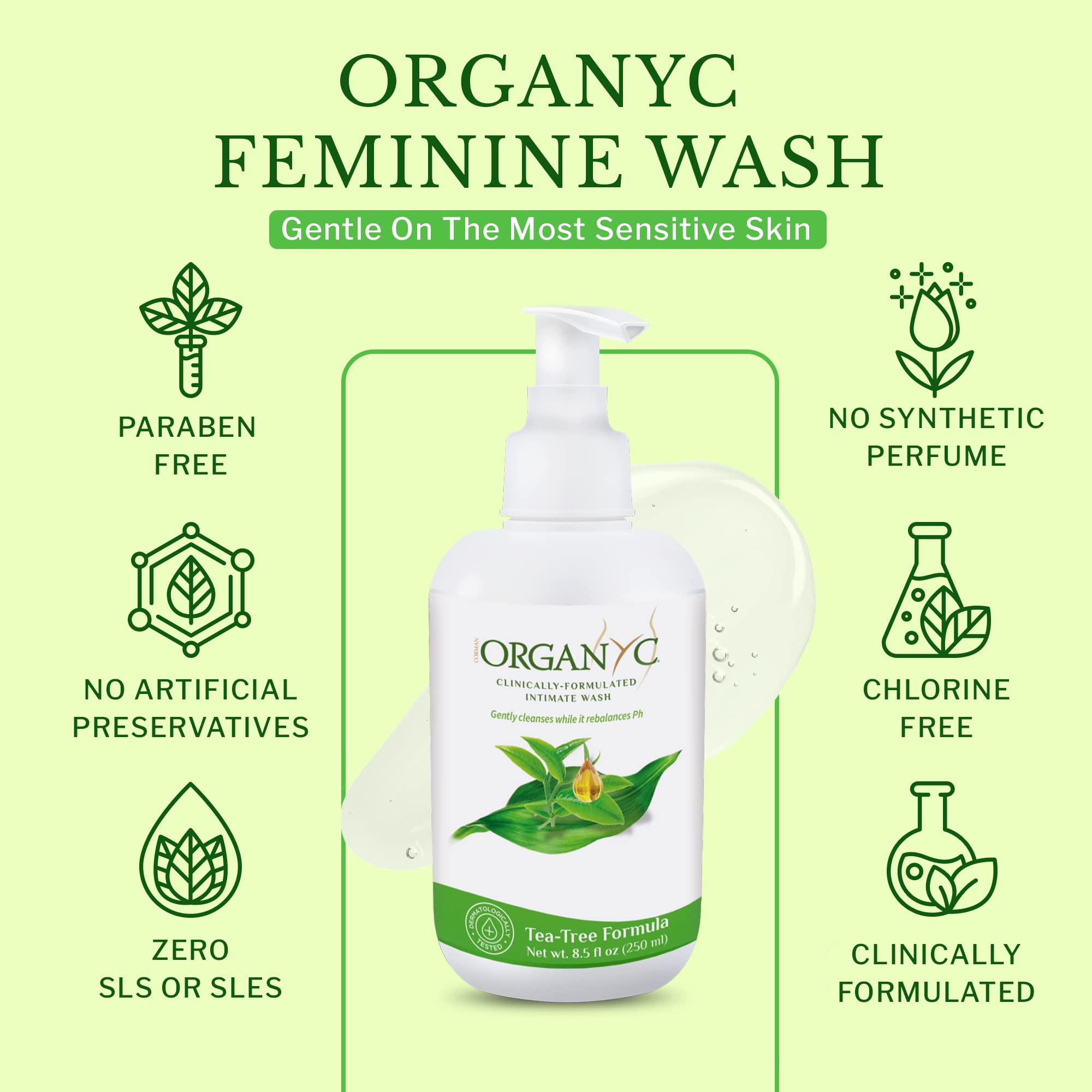 Organic Intimate Wash with Tea Tree Oils & Leaf Extracts, Gentle Cleansing Feminine Wash for Women with Sensitive Skin, Soothing