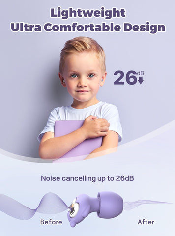 Kids Ear Plugs for Ear Protection Kids 5+, Adults & Small Ears, 4 Sizes Silicone Tips with Safety Cord, 26dB Noise Reduction Ear